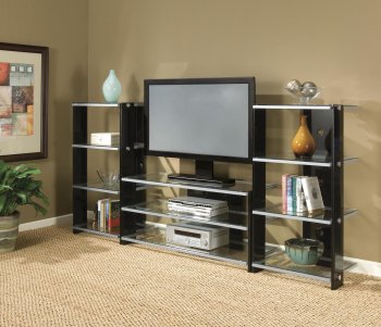 Black & Silver Modern Entertainment Center w/Glass Shelves [HLTV-H876]