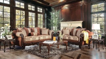 Amadeo Sofa SM6402 in Brown & Beige Patterned Fabric w/Options [FAS-SM6402-Amadeo Brown]