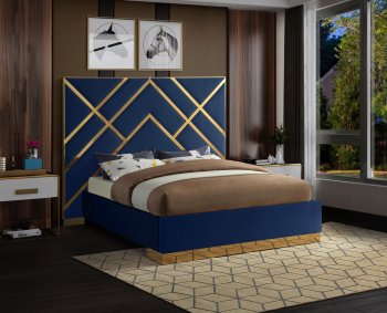 Vector Bed in Navy Velvet Fabric by Meridian w/Options [MRB-Vector Navy]