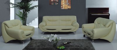 Beige Leather Living Room Set