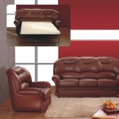 Brown Leather Elegant Living Room Set with Pull-Out Bed