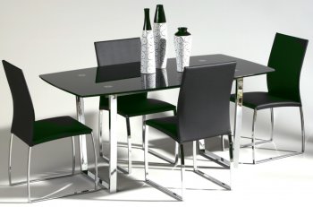 Boat Shape Black Painted Glass Top Modern 5Pc Dining Set [CYDS-MARCY-DT-BLK-SET]