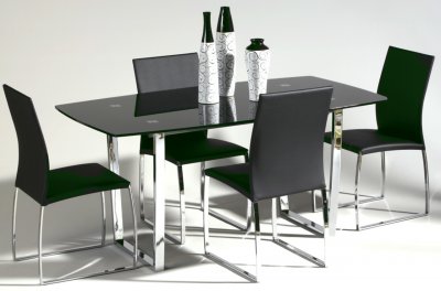 Boat Shape Black Painted Glass Top Modern 5Pc Dining Set