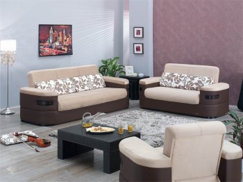 Cream Fabric & Brown Vinyl Two-Tone Modern Sofa Bed w/Options [MYSB-LasVegas]