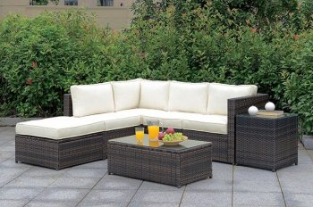 Ilona Outdoor Patio Sectional CM-OS2136-Set6 in Ivory & Espresso [FAOUT-CM-OS2136-Set6-Ilona]