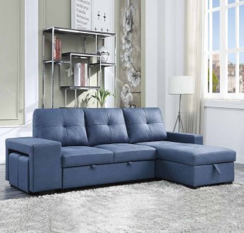 Strophios Sectional Sofa 54650 in Blue Fabric by Acme