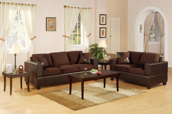 Chocolate Microfiber Plush & Faux Leather 2Pc Living Room Set [PXS-F7591]