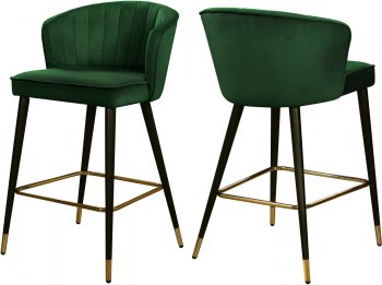 Cassie Counter Stool 793 Set of 2 Green Velvet Fabric - Meridian [MRDC-793 Cassie Green]