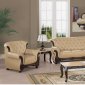 Beige Leather Living Room Sofa w/Cappuccino Wooden Accents