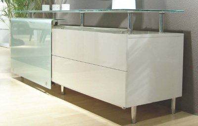 Ema Buffet in High Gloss White w/Glass Top by Whiteline Imports