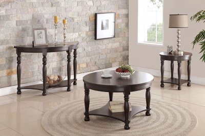 F6354 3Pc Coffee & End Table Set in Dark Cherry by Poundex