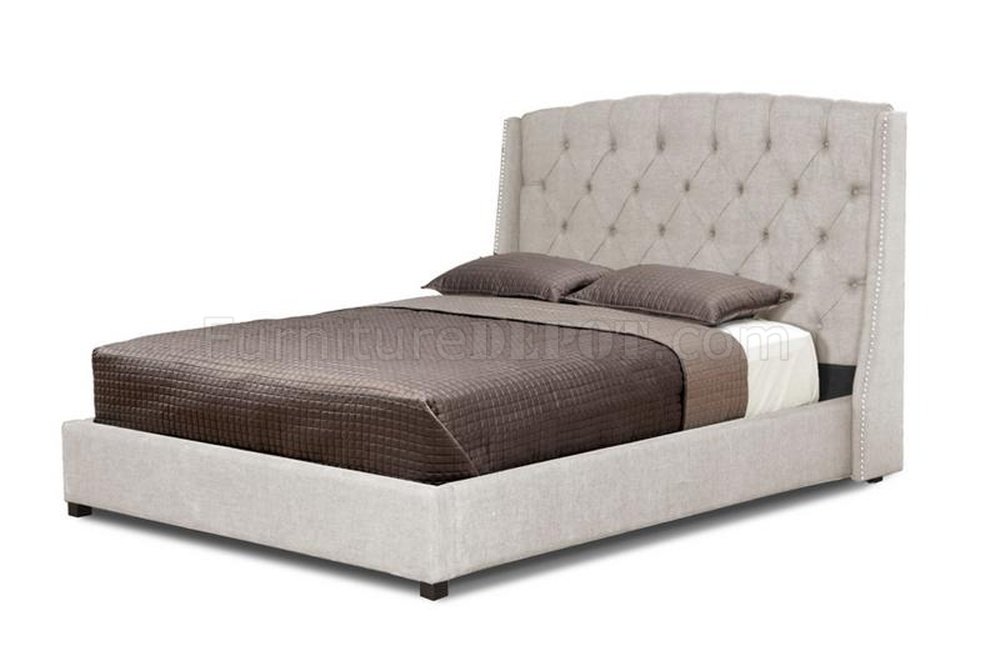 Ipswich Platform Bed in Beige Linen Fabric Wholesale Interiors