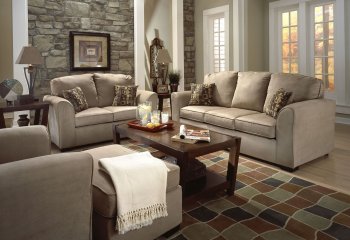 Camel Microfiber Modern Sofa & Loveseat Set w/Large Flared Arms [AFS-7680-Camel]