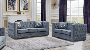 Zion Sofa & Loveseat Set in Silver Velvet Fabric w/Options [ADS-Zion]