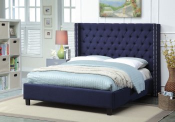 Ashton Upholstered Bed in Navy Linen Fabric w/Options [MRB-Ashton Navy]