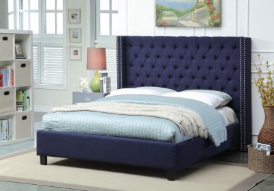 Ashton Upholstered Bed in Navy Linen Fabric w/Options