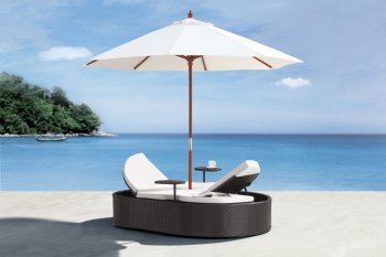 Black & White Modern Outdoor Beach Bed w/Umbrella [ZOUT-Hampton-701191]