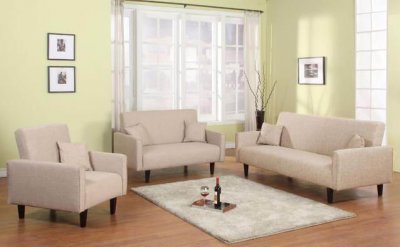 Oatmeal Fabric Modern 3Pc Living Room Set w/Sofa Bed