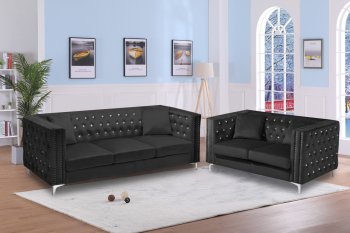 LCL-017 Sofa & Loveseat Set in Black Velvet [BDS-LCL-017 Black]