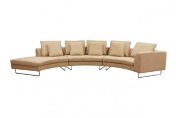 Tan Fabric 3Pc Curved Modern Sectional Sofa w/Steel Legs [WISS-Lilia]