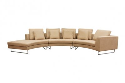 Tan Fabric 3Pc Curved Modern Sectional Sofa w/Steel Legs