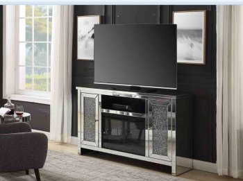 Noralie TV Stand & Electric Fireplace 91775 by Acme in Mirror [AMTV-91775-Noralie]