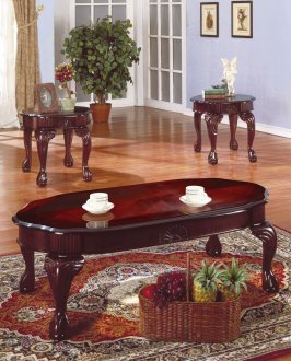 Rich Cherry Finish Traditional Coffee 3Pc Table w/Carved Legs