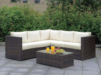 Ilona Outdoor Patio Sectional CM-OS2136-Set9 in Ivory & Espresso [FAOUT-CM-OS2136-Set9-Ilona]