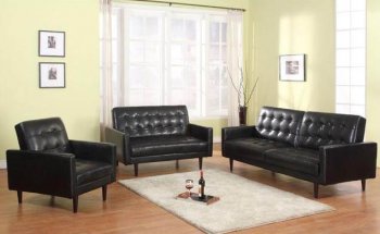 Black Tufted Leatherette Modern 3Pc Living Room Set [AHS-Aris-Black]