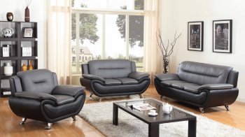 1074 Sofa in Grey & Black Faux Leather w/Options [EGS-1074]