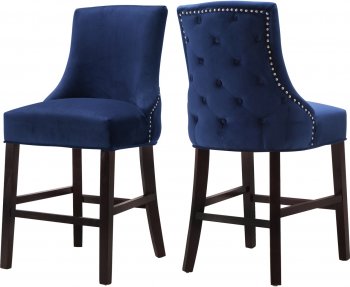 Hannah Counter Stool 775 Set of 2 Navy Velvet Fabric - Meridian [MRDC-775 Hannah Navy]