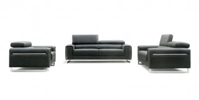 Vegas Black Leather Contemporary Loveseat by J&M