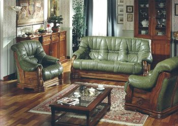 Green Full Top Grain Italian Leather Classic 3PC Living Room Set [VGS-Pavese]