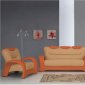 Orange and Beige Two-Tone Leather Living Room Sofa w/Options