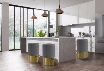 Liv Bar Stool 797 Set of 2 in Grey Velvet Fabric by Meridian [MRBA-797 Liv Grey]