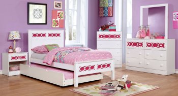 Cammi CM7853PK 4Pc Youth Bedroom Set in White & Pink w/Options [FAKB-CM7853PK-Cammi]