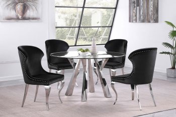 Alaia Dining Set 5Pc 190710 in Chrome by Coaster w/Black Chairs [CRDS-190710-190742 Alaia]