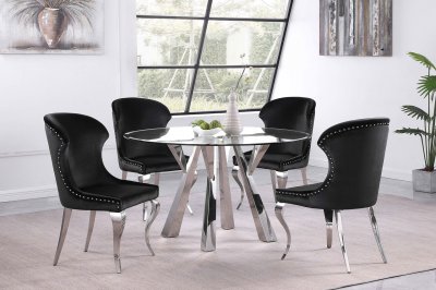 Alaia Dining Set 5Pc 190710 in Chrome by Coaster w/Black Chairs