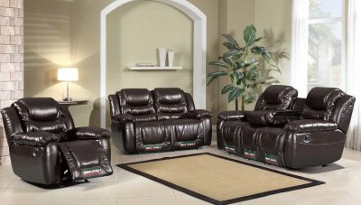 Arty Reclining Sofa in Brown Bonded Leather w/Optional Items