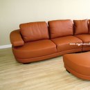 Curved Sectional Sofa in Burnt Orange Leather