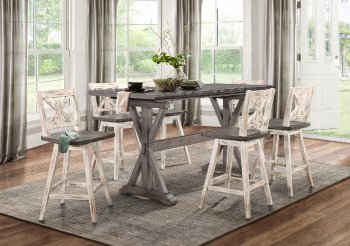 Amsonia 7Pc Counter Ht Dinette Set 5602-36 Gray & Antique White [HEDS-5602-36-Amsomia-5602-24WT]