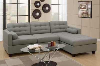 F7564 Reversible Sectional Sofa in Grey Fabric by Poundex