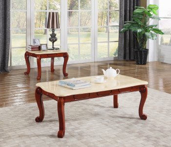 Bella Coffee Table 232 in Cherry by Meridian w/ Marble Top [MRCT-232B Bella]