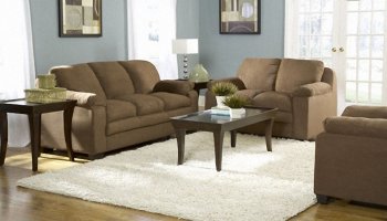 Brown or Buff Microfiber Stylish Sofa & Loveseat Set w/Soft Seat [HES-9840BR-Scarlet]