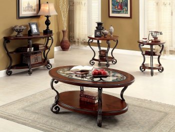 May Coffee & 2 End Tables Set CM4326 in Brown Cherry w/Options [FACT-CM4326-May]