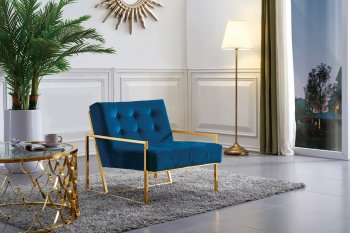 Pierre Accent Chair 523 in Navy Velvet Fabric by Meridian [MRCC-523 Pierre Navy]