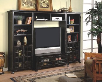 Antique Black Finish Wall Entertainment Unit W/Book Shelves [CRTV-383-700186]