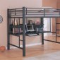 Black Finish Square Metal Tube Modern Loft Bed w/Workstation