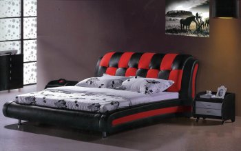 Red & Black Leatherette Modern Bed [SHBS-623-BlackRed]