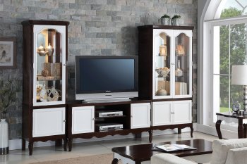 Mathias TV Stand 91230 in Walnut & White by Acme w/Options [AMTV-91230-Mathias]